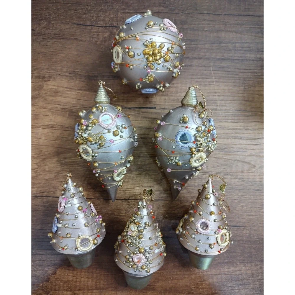 Susan Torrence Inspired Purple Christmas Ornament Lot Of 6 Teardrop Tree Ball